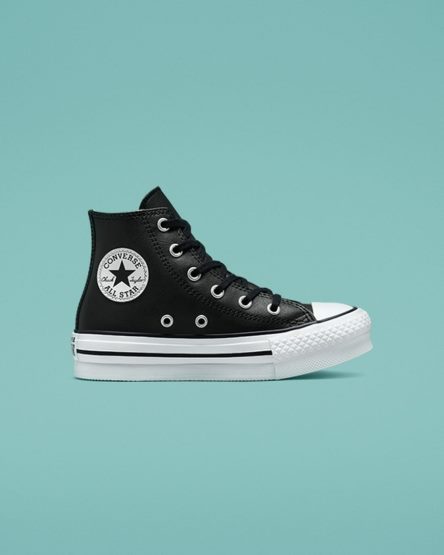 Dívčí Boty Na Platformy Converse Chuck Taylor All Star Lift Læder Vysoké Černé Béžový Bílé | CZ HYEP32